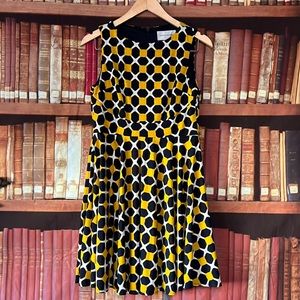 Donna Morgan Whitt Jersey Dress 6P Honeycomb Navy blue Mustard yellow